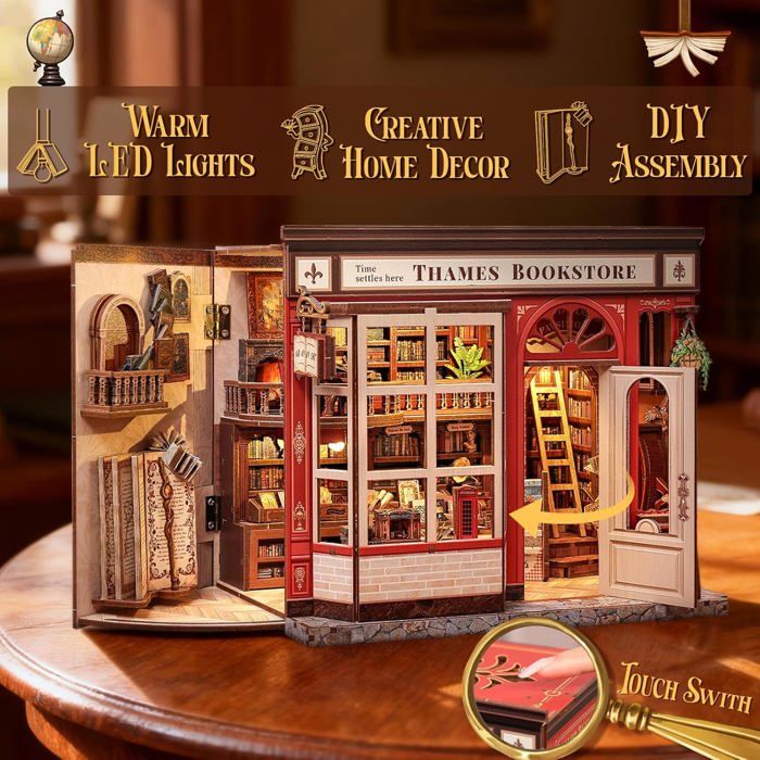 Cadeau Créatif Cuteefun - Maison Miniature à Construire - Étagère Bois Avec LED - Kit DIY Book Nook Cadeau Créatif Cuteefun - Maison Miniature à Construire - Étagère Bois Avec LED - Kit DIY Book Nook
