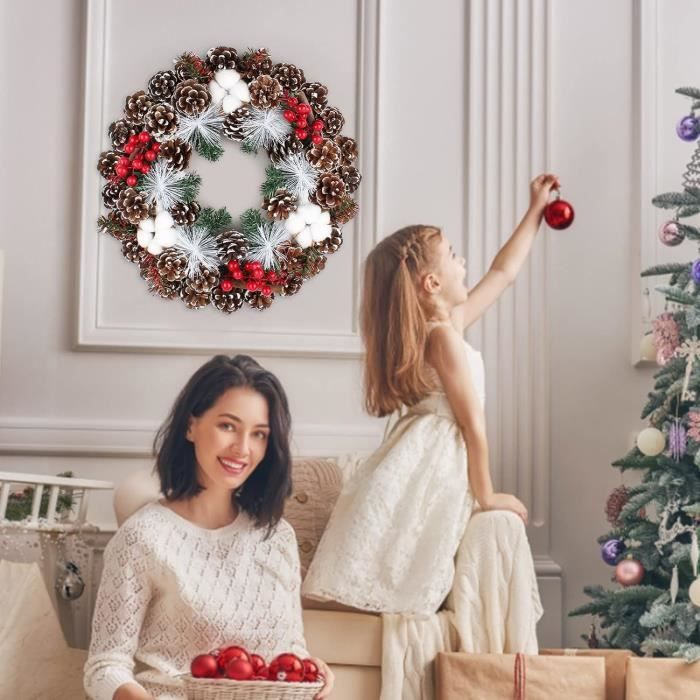 Couronne De Noël Artificielle Pour Porte - 50 Cm Avec Cônes De Pin - Décor Hivernal Pour Entrée, Maison, Bureau