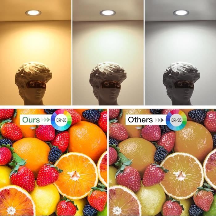 Lot De 6 Spots LED Encastrables Dimmables - 230V, 3 Couleurs, IP44, Ultra-plats, Garantie 3 Ans