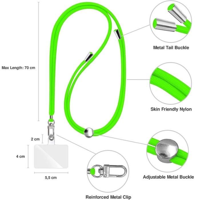 2 Cordons De Cou Pour Téléphone Universels - Collier De Portage Ajustable - Vert + Bleu