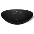 vidaXL Lavabo ovale en céramique noir avec trop plein 59 x 38,5 cm-2