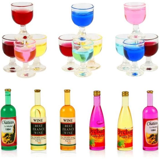 Giantree Lot 27 Accessoires Maison De Poupée – Bouteilles De Vin Miniatures, Magnums, Verres à Cocktail – échelle 1:12 – Résine époxy