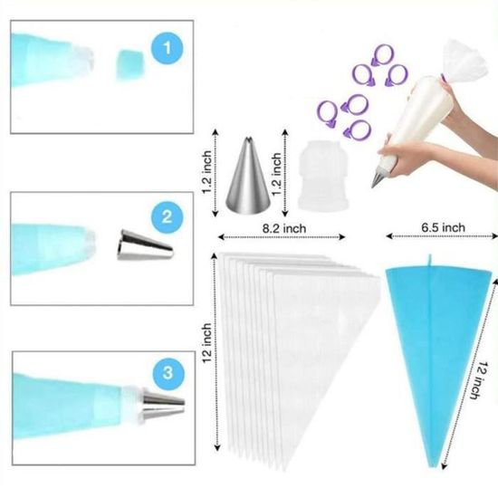 Kitchtic Kit Poche à Douille Réutilisable En Coton Avec 6 Douilles Inox - Coffret Cadeau Pâtisserie