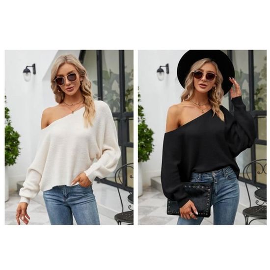 Pull Femme Léger Chic à Col Bateau Et Manches Chauve-souris - Tricoté En Polyester/élasthanne, Pour Automne/hiver, Coupe Ample