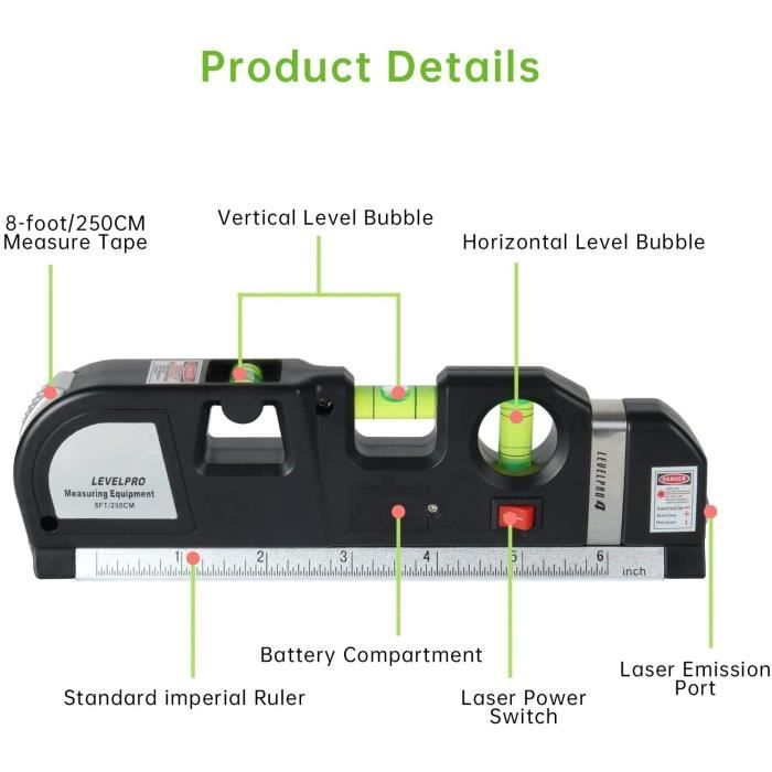 Niveau Laser Multifonction - PUERSIT - Outil de mesure laser - Bulles à 3  Voies - Précision 1 mm