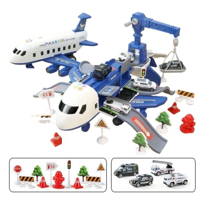 Vigcebit Avion Jouet Cargo Avec 4 Voitures Et Hélicoptère - Friction Glide - Cadeau Enfant 3-12 Ans
