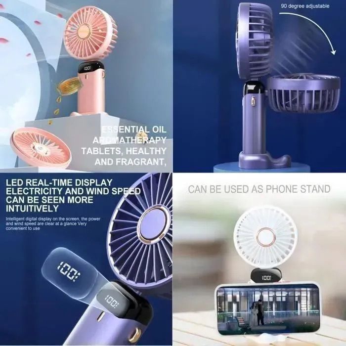 Mini Ventilateur Portable Avec Brumisateur USB Rechargeable - 5 Vitesses, Pliable, Idéal Bureau Et Voyage - 8