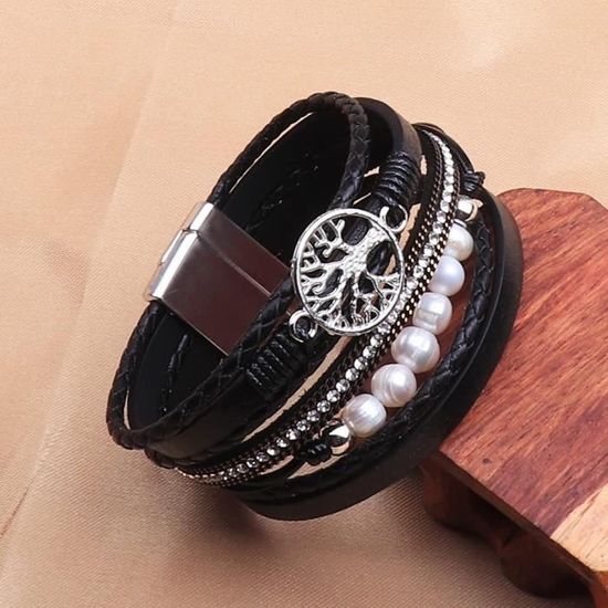 Brassard Multicouche Magnifique à la Main de Boho avec Boucle magnétique Bracelets de Bracelet en Cuir de l/'arbre de Vie de l/'UEUC Bracelet décontracté pour Femme et Fille
