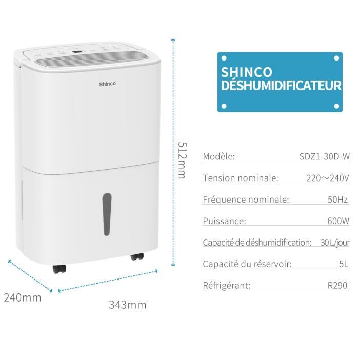 Déshumidificateur SHINCO 30L/Jour Avec WiFi - Purificateur D'Air Et Fonction Sèche-Linge