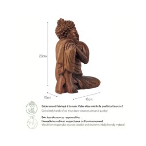 Statuette Bouddha Penseur Porte-Bonheur - Résine Noire Avec Décor Vert - Décoration