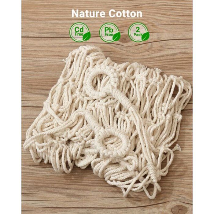 TIANLIN Hamac Peluche 2 Pièces - Filet Rangement Jouets Avec Corde Coton 2m, Anneaux Bois Et 40 Clips