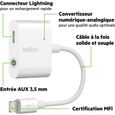 BELKIN Adaptateur audio + Lightning - 3,5 mm - Blanc - Iphone 7 7+ SE 6S 6S+-5