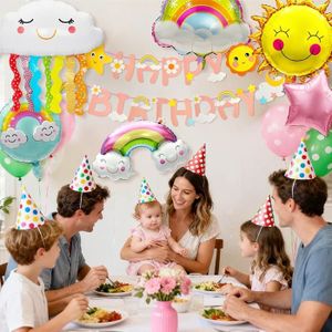 Weeyin Déco Anniversaire Fille Arc-en-ciel – Ballons, Bannière Happy Birthday, Toppers Et Tatouages – Kit Réutilisable