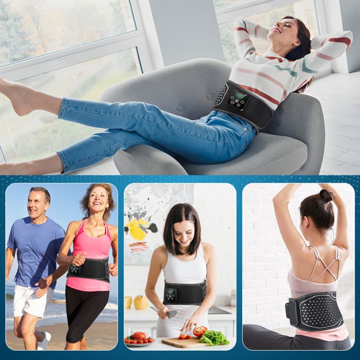 Ceinture Chauffante Massante Lombaire – Sans Fil – Batterie 4000mAh – 3 Massages Vibrants + Airbags – 4 Températures 40-55°C – Minuterie 15-60min – Ajustable Jusqu’à 150cm