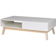 Table basse scandinave blanc satiné avec pieds bois tilleul massif - L 120 x l 60 cm - HOME-0