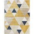 New Tao - Tapis de Salon ou Chambre doux motifs triangles 150 x 200 cm Jaune/Bleu-0