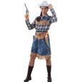Déguisement Femme Cowboy - Bleu - Chemise à carreau, jupe en suédine et jean-0