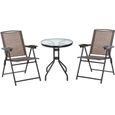 Ensemble de jardin 3 pièces 2 chaises inclinables multi-positions pliables + table ronde verre trempé métal époxy textilène-0