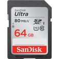 Carte mémoire SDXC UHS-I SANDISK ULTRA 64GB - Vitesse de lecture jusqu'à 80 Mo/s - Classe 10 UHS-I-0