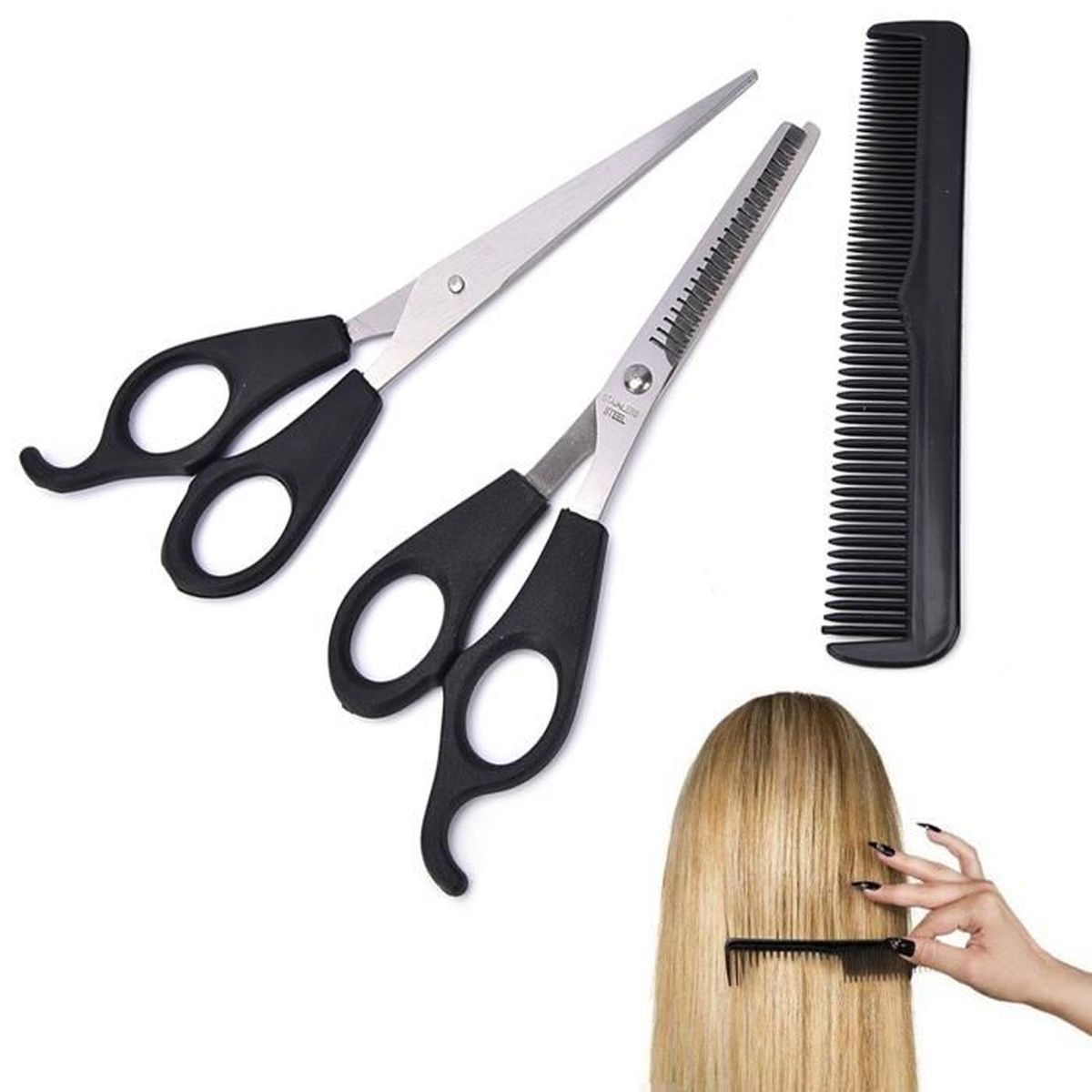 3 Pieces Ciseaux Peigne Ciseaux A Desepaissir Effiler Equipement Coiffure Cheveux Cdiscount Au Quotidien