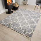 TAPISO Tapis Salon Poils Longs VERSAY Gris Foncé Crème Treillis Polypropylène Intérieur 140x200 cm