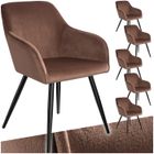 Chaises - TECTAKE - Lot de 6 fauteuils de salle à manger MARYLIN en velours avec pieds en acier noir - Brun/Noir