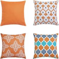Housse de coussin carrée, motif simple et réversible, lot de 4, pour canapé, chaise, salon, 45 x 45 cm (orange)-tmt
