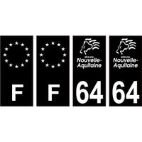 64 Pyrénées Atlantique logo noir autocollant plaque immatriculation auto sticker Lot de 4 Stickers (angles: angles droits)