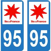 Lot 2 Autocollants Stickers plaque immatriculation voiture auto département 95 Val-D'Oise Logo Région Ile-de-France