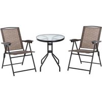Ensemble de jardin 3 pièces 2 chaises inclinables multi-positions pliables + table ronde verre trempé métal époxy textilène