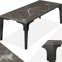 TECTAKE Table en rotin FOGGIA 2 Plaques en grès cérame amovible avec cadre en Aluminium et Bois 196 x 87 x 76 cm - Gris