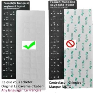 Adesivi Per Tastiera PC AZERTY - QWERTY - Spagnolo - Takeurop (Bianco Su Nero)