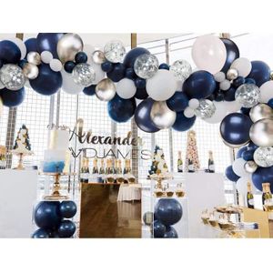 Ponmoo Decoration Anniversaire Ballon Bleu et Argent Femme Homme