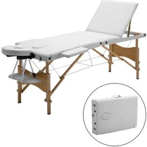TABLE DE MASSAGE - TABLE DE SOIN Table de massage mobile - table de thérapie pliante lit de massage portable table de massage légère 3 zones avec pieds en bois blanc