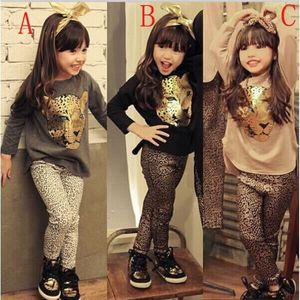 Ensemble de vêtements 2-8 Ans Enfant Fille T-shirt Legging Léopard 2 PCS