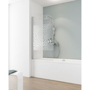 PORTE DE BAIGNOIRE Pare-baignoire pliant 80x140 cm, paroi de baignoire 1 volet pivotant, verre décor galets chromés, profilé aspect chromé, Schulte