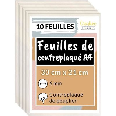 Creative Deco 60 x A6 Contreplaqué 3mm | 148 x 105 x 3mm ( /- 2mm) | Planche Bois Brut Bouleau | Panneau Feuille Découpe Laser | Bois pour Pyrogravure, Gravure, Cricut, Maquette