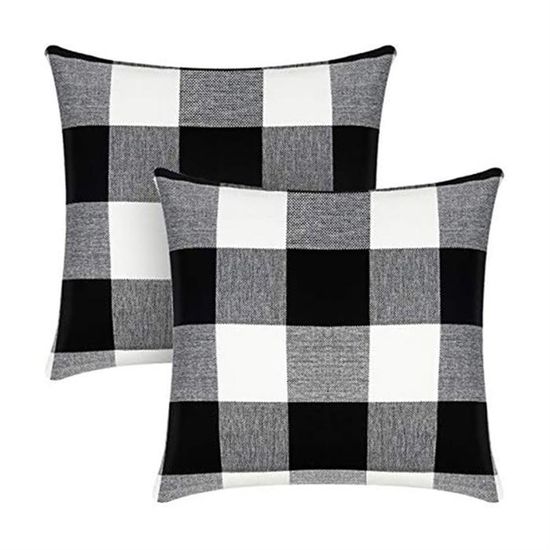 Lot De 2 Housses De Coussin De Noël 40x40cm - Motif à Carreaux Vert - Déco Salon Et Chambre