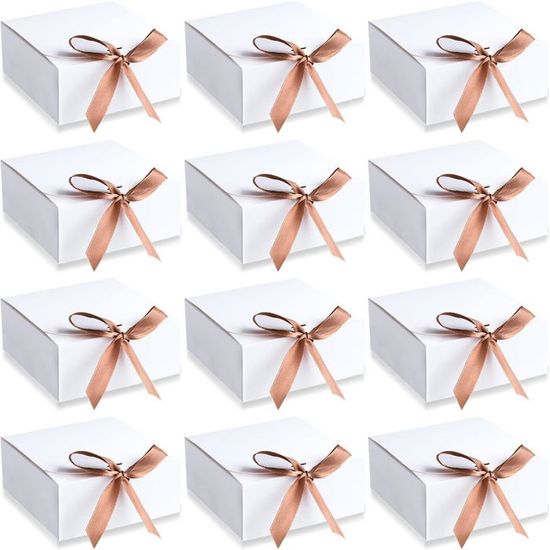 Goomp Lot De 10 Boîtes Cadeaux Kraft 27x20x8 Cm Avec Couvercle & Ruban – Idéal Mariage, Anniversaire, Fête