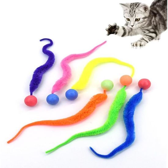Lot De 7 Balles Rebondissantes Vers Pour Chat - Couleurs Arc-en-ciel - Jouet Interactif Peluche - 10