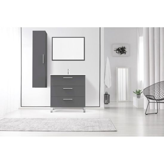 Meuble Salle De Bain 120cm Chêne Clair ONDÉE - 6 Tiroirs - Plan Céramique Double Vasque - Miroir Inclus