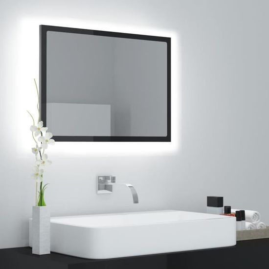 5436Neuf Miroir à LED de salle de bain Moderne,Miroir de Salle de Bain LED,Miroir Lumineux Noir brillant 60x8,5x37 cm Aggloméré