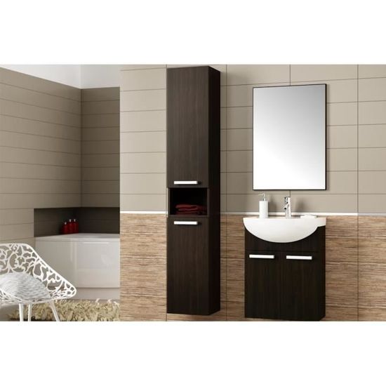 Meuble De Salle De Bains 1 Vasque 1 Colonne 1 Miroir Wenge Cesar