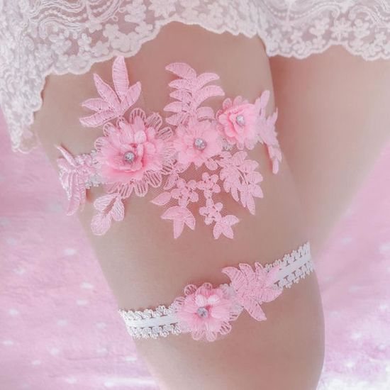 Jarretière Mariée LUMoony - Dentelle Strass - Élastique 40-60cm - 1 Paire