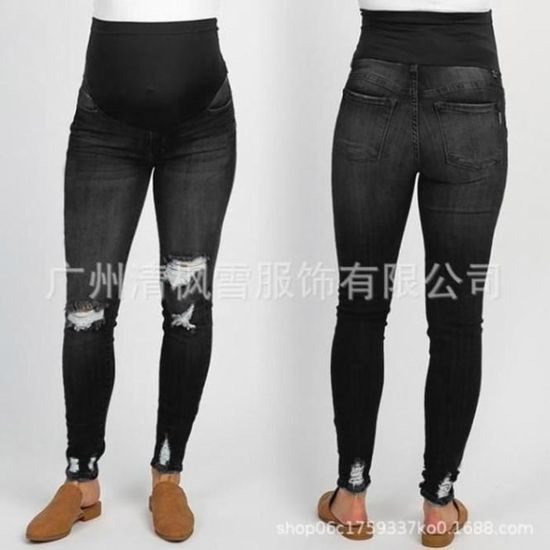 Femmes couleur unie trou haut jeans evasements cheville mode