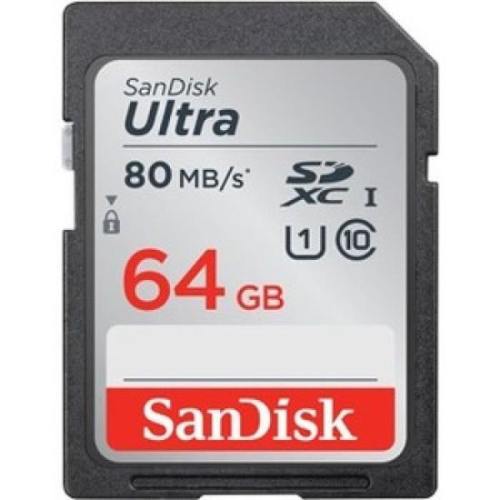 Carte mémoire SDXC UHS-I SANDISK ULTRA 64GB - Vitesse de lecture jusqu'à 80 Mo/s - Classe 10 UHS-I