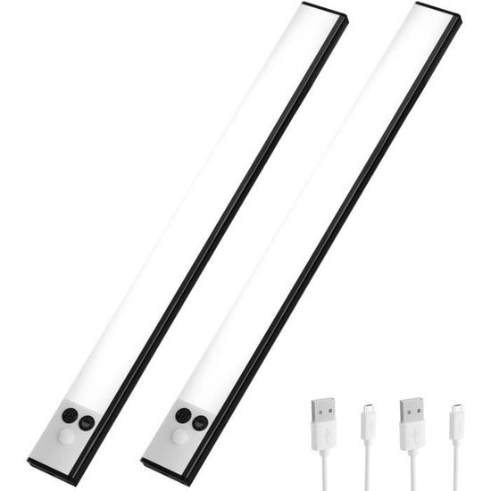 OUSFOT Lot De 2 Lampes LED Placard Avec Détecteur De Mouvement 30 Cm - Éclairage Sans Fil USB Rechargeable Pour Armoire, Cuisine, Escalier, Chambre (Argent)