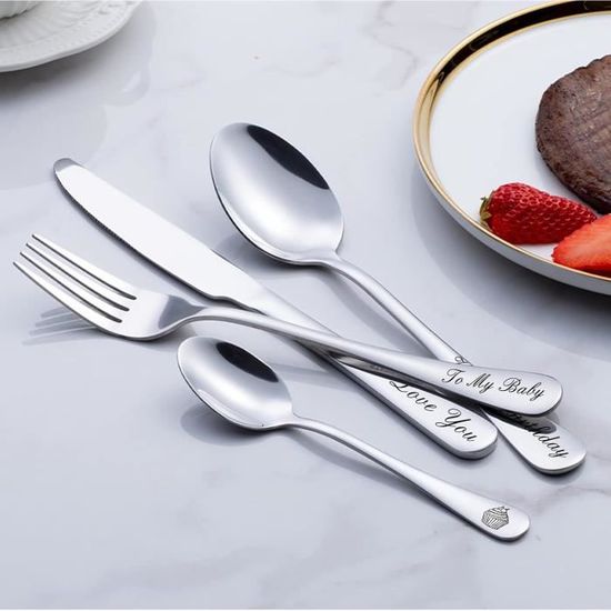 Set De Baptême Personnalisé Gravé - Coquillage Argenté + Couverts Enfant (cuillère, Fourchette, Couteau) Avec Prénom - 10