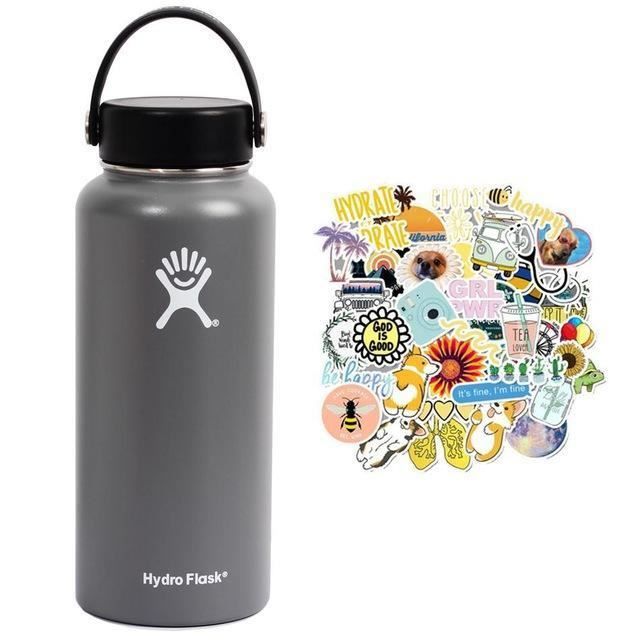 Autocollant Skin Pour Bouteille Hydro Flask 40 Oz Large Bouche - Design Argent/noir - Neuf