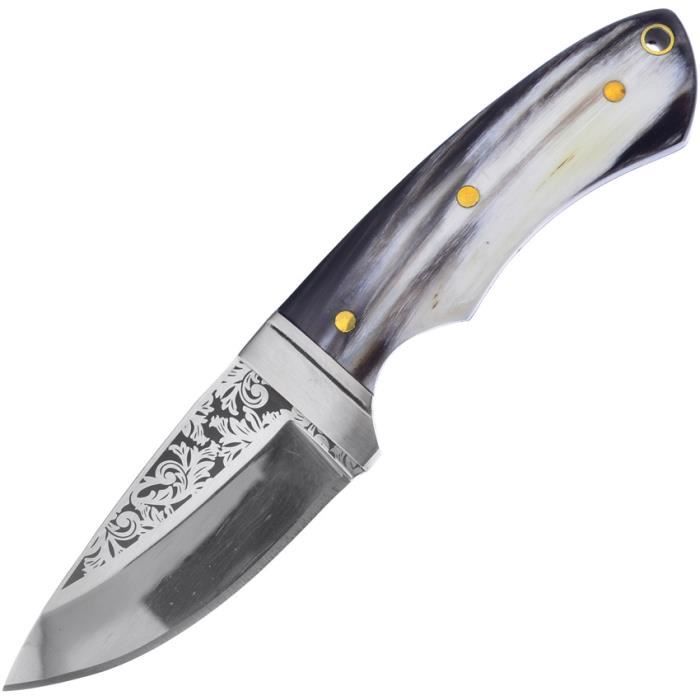 Couteau avec manche en corne de boeuf Lame en acier inox Etui en Nylon MACHETTE / HACHE / COUTEAU MULTIFONCTION / CUISINE / SPORT